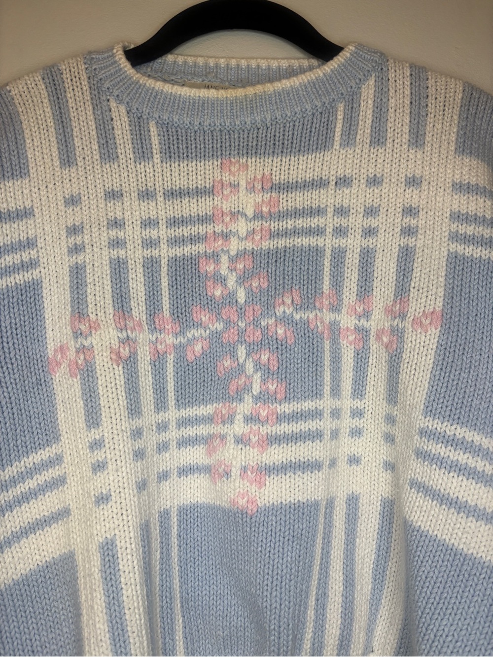 Pastel Blue & White Short-Sleeve Knit Sweater with Pink Accents - Picture 3 of 10